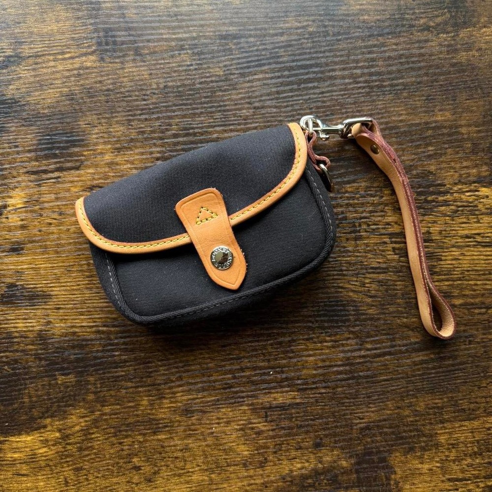Dooney & Bourke Black Canvas Wristlet Pouch Leather Trim